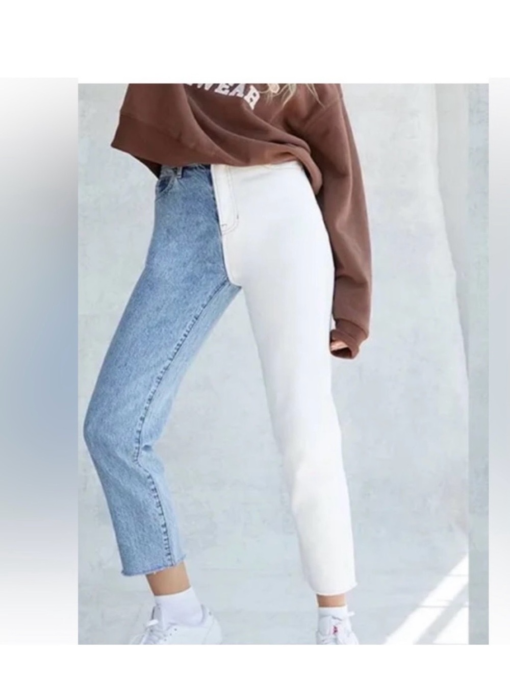 NWT PACSUN Two-Tone Blue & White High Rise Straight Jeans